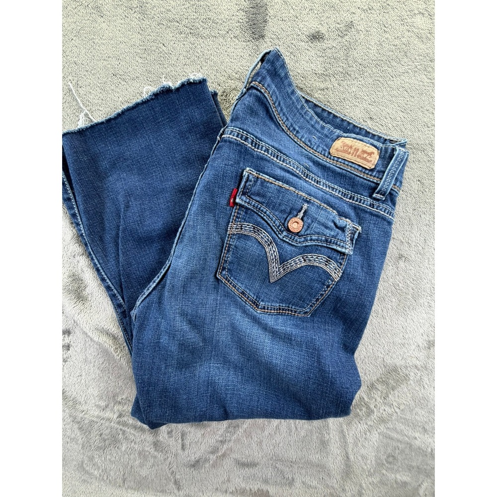 Levis 529 Curvy Boot Cut Jeans Blue Medium Wash Raw Hem Flap Pockets Women's